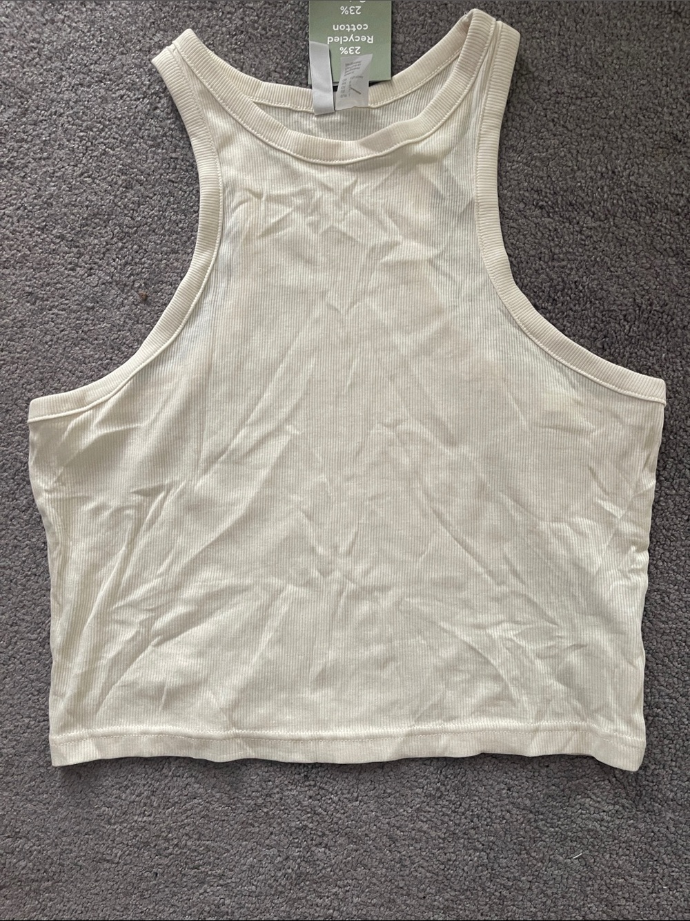H&M Cream Ribbed Racerback Crop Tank